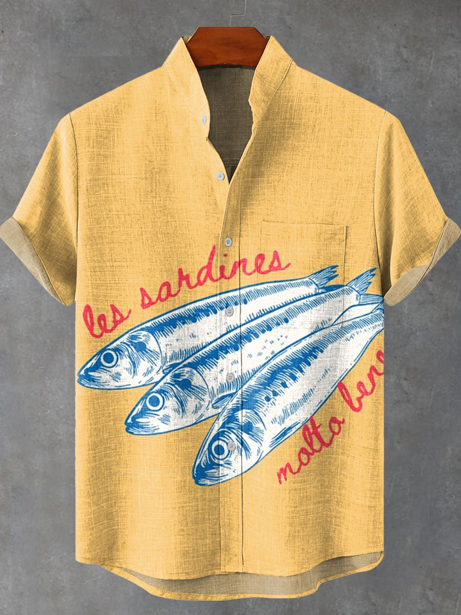 Sardines Fish Vintage Art Print Casual Shirt