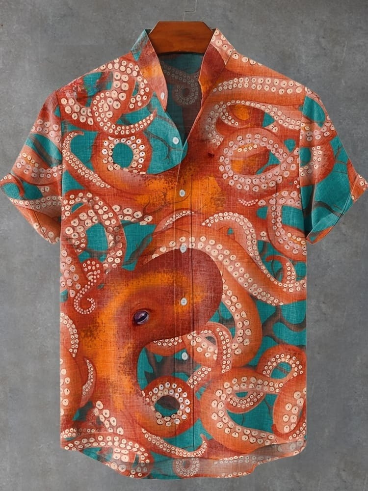 Vintage Octopus Art Print Casual Shirt