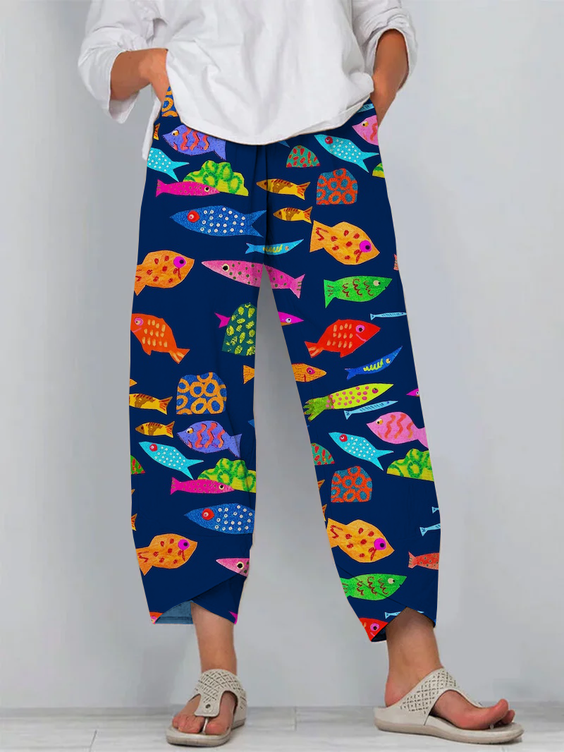 Casual Ocean Underwater World Fish Art Cropped Pants