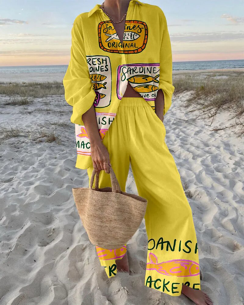 Holiday Yellow Print Two-Piece Set