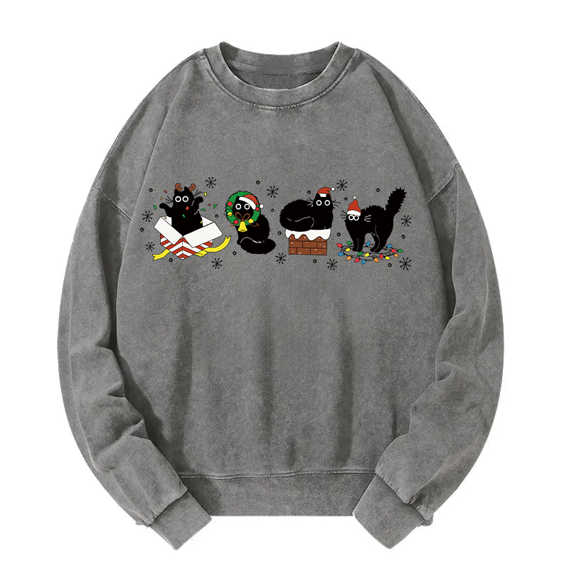 Christmas Black Cats Washed Sweatshirt