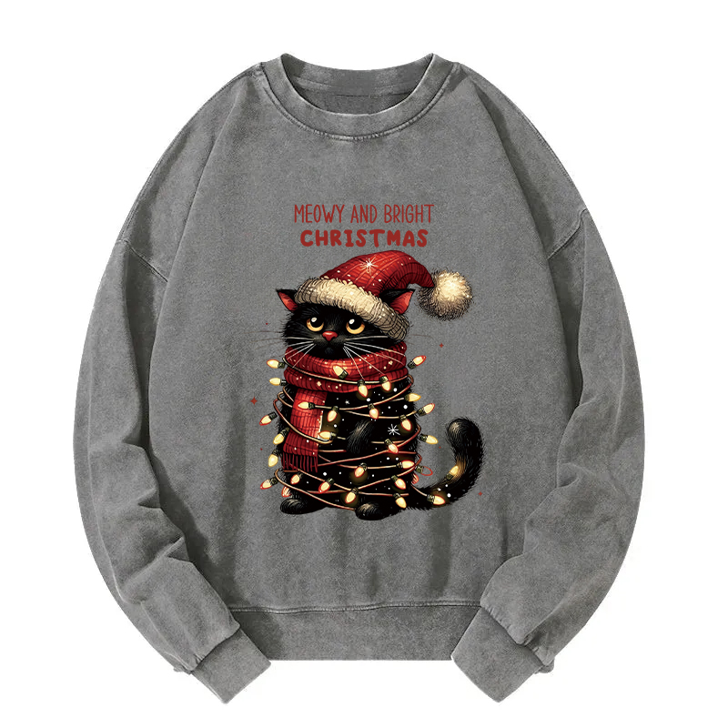 Meowy and Bright Christmas Washed Sweatshirt