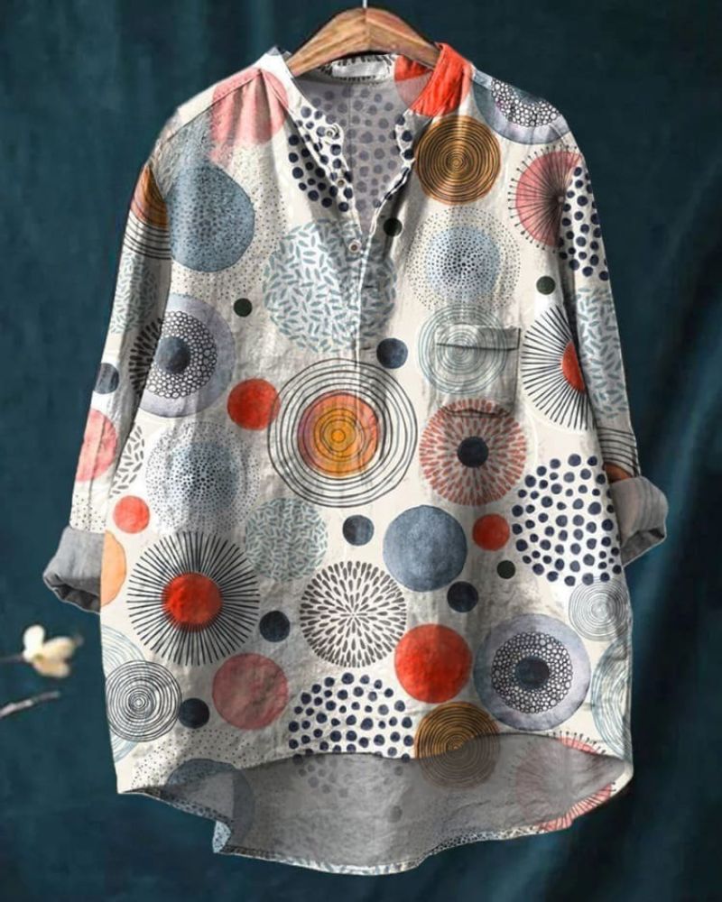 Watercolor Abstract Pattern Printed Women's Casual Long Sleeve Comfortable Cotton Shirt