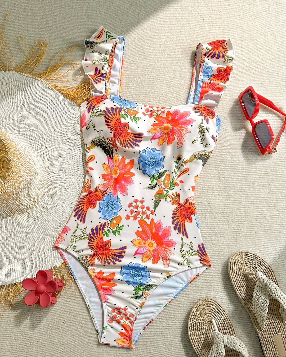 Flowers Printed One Piece Swimsuit