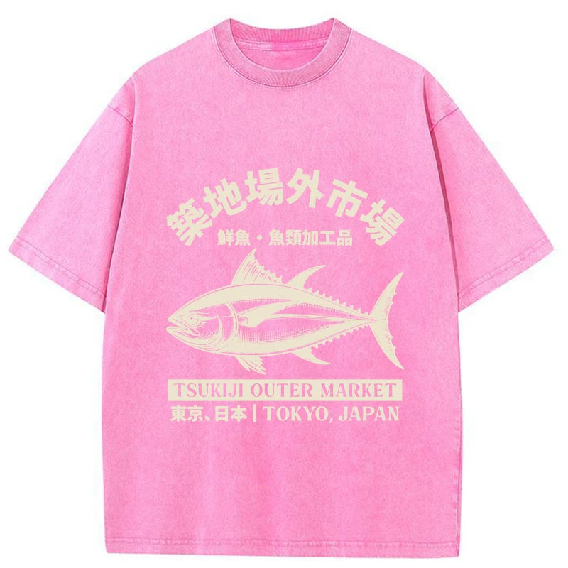 Japan Tsukiji Fish Market Washed T-Shirt