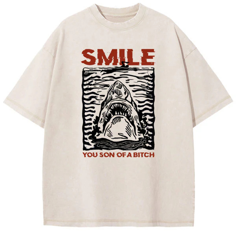 Unisex White Shark Crisis Printed Washed Tee