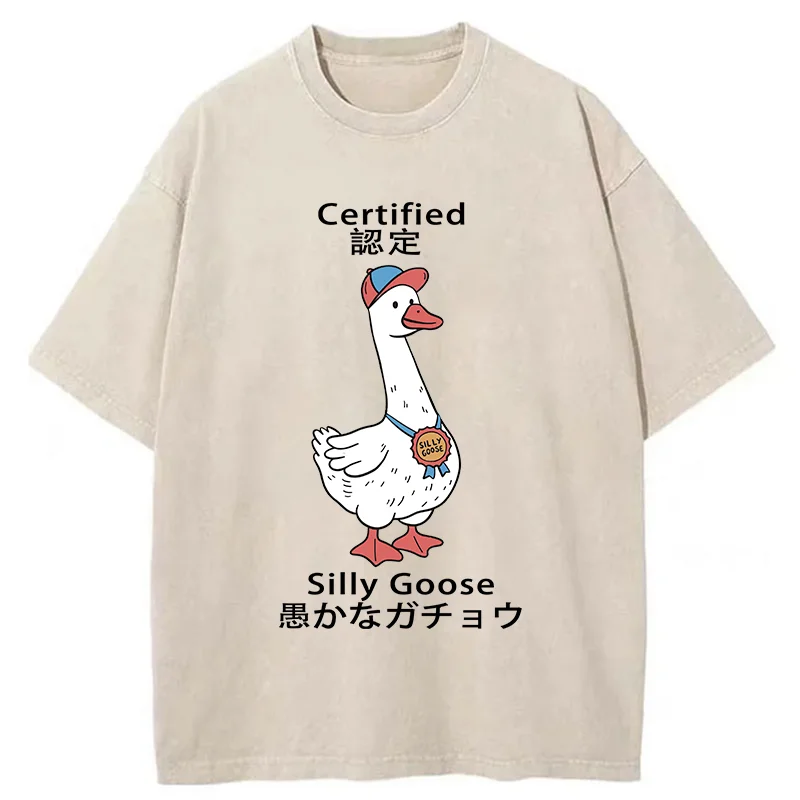 Tokyo-Tiger Certified Funny Silly Goose  Washed T-Shirt