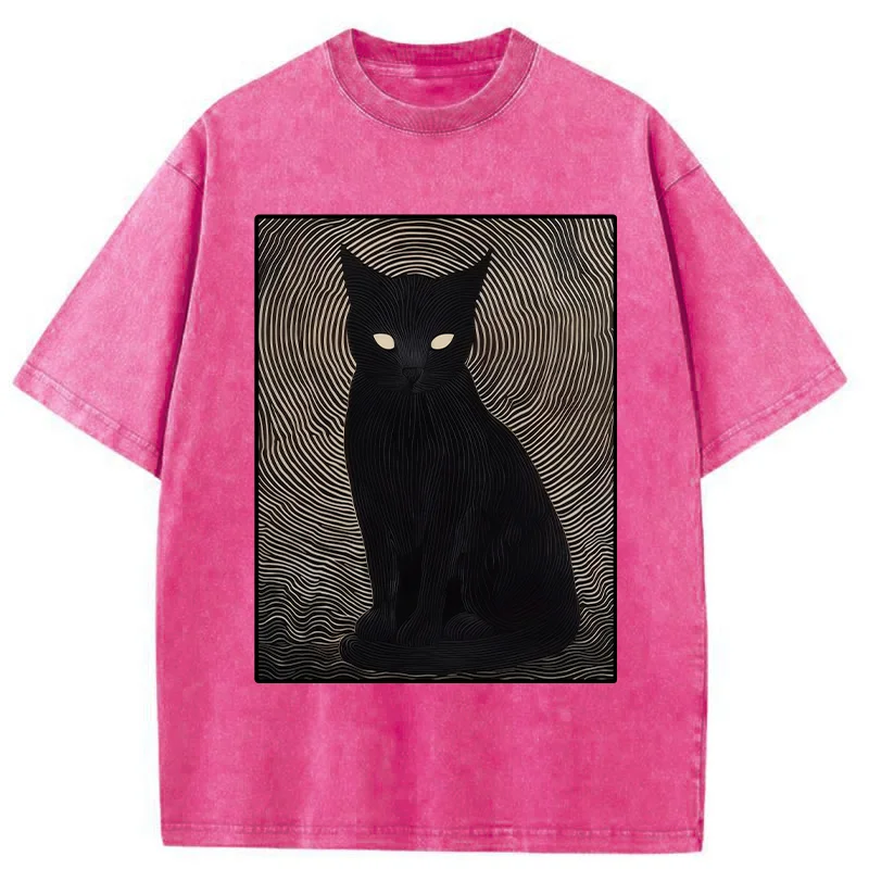Scary Black Cat Washed T-Shirt