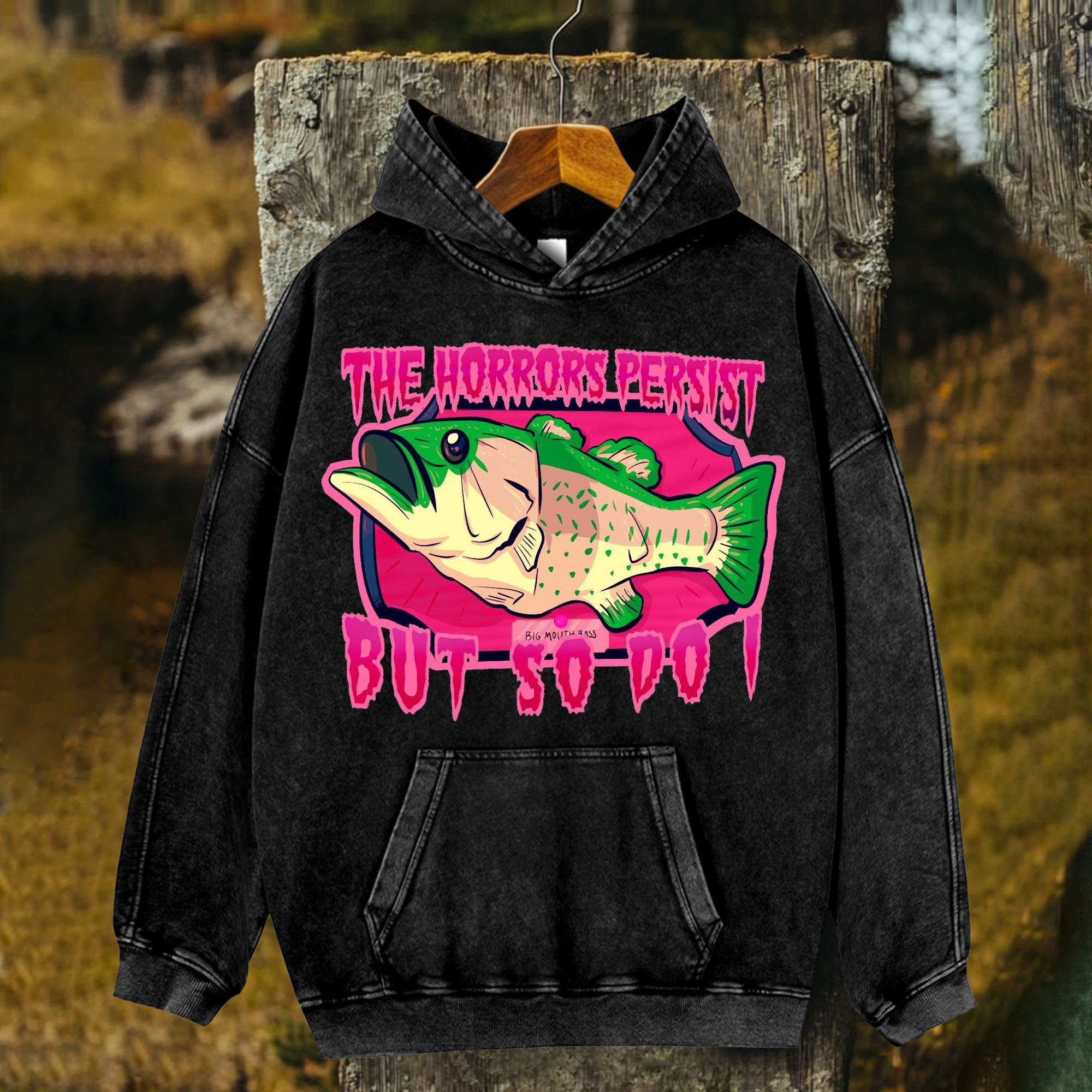 Unisex Fish Printed Washed Hoodies