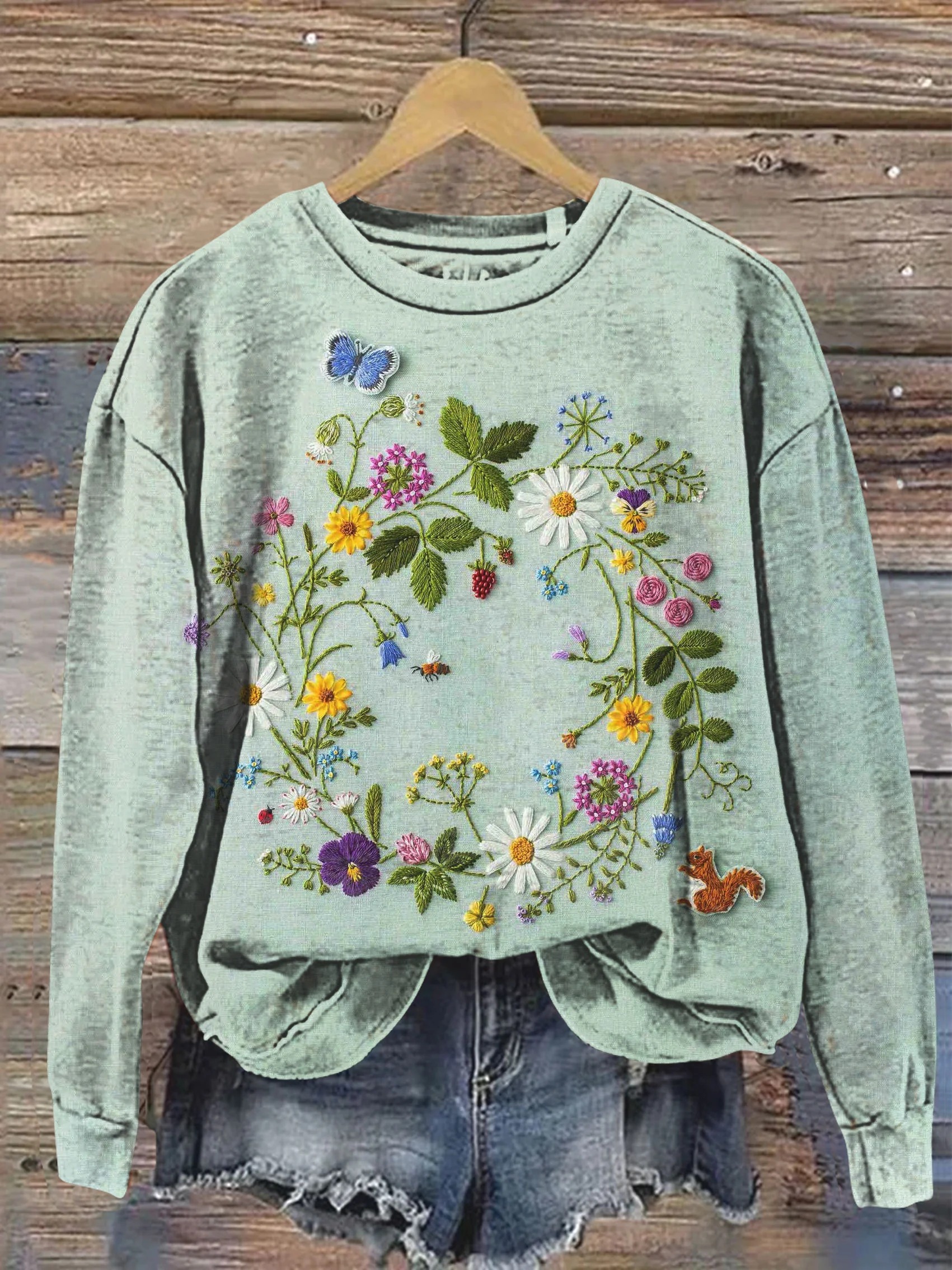 Floral Art Print Casual Sweatshirt