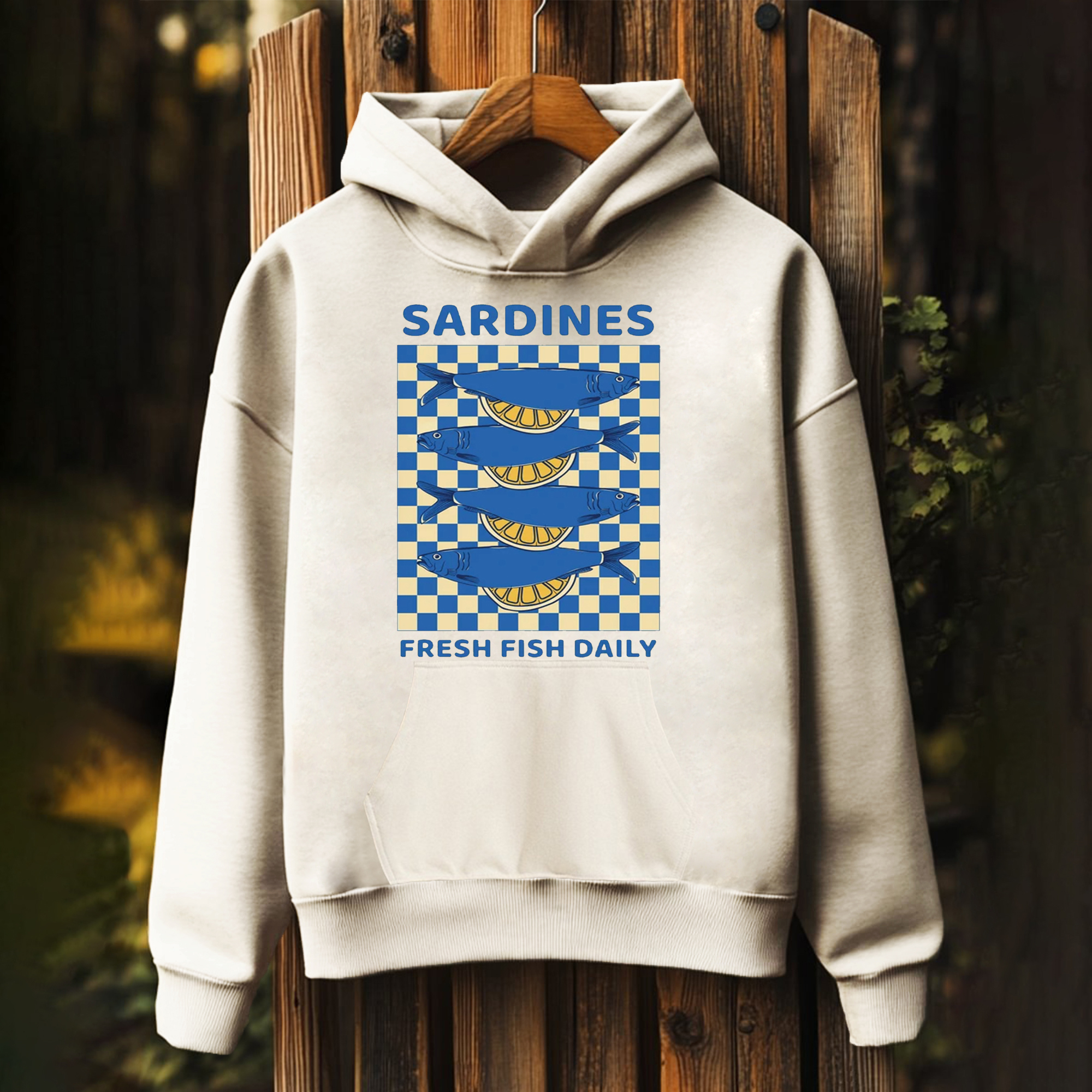 Unisex Checkerboard Sardines Fun Print Hoodies
