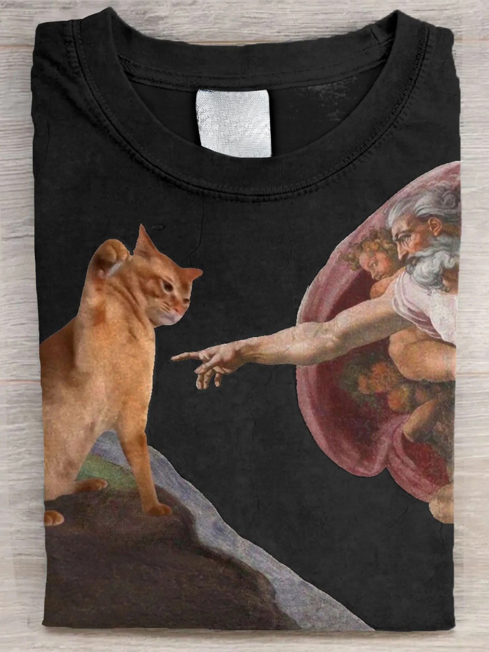 Vintage Funny Cat Art Print Casaul Short Sleeve T-shirt