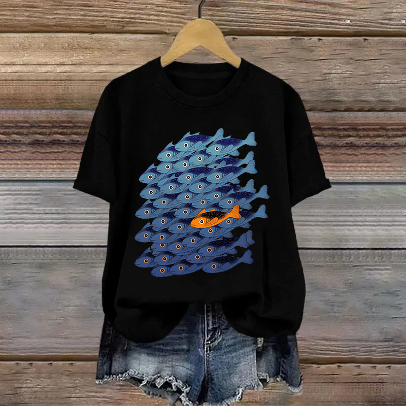Cotton Cartoon Fish Printed T-shirt