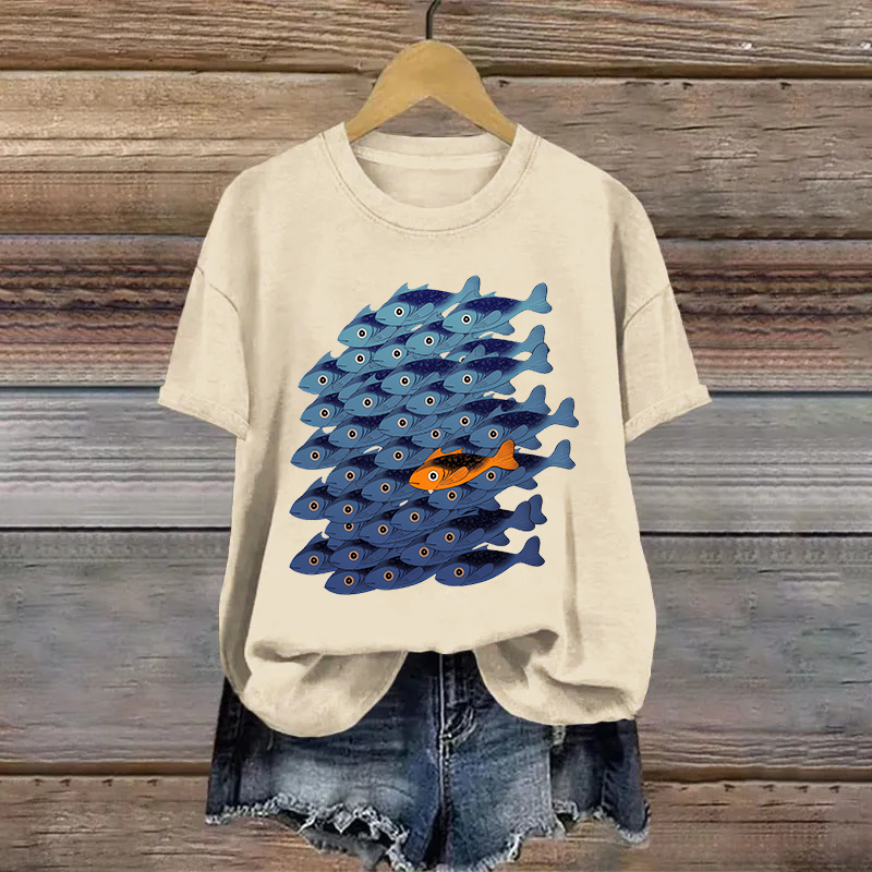 Cotton Cartoon Fish Printed T-shirt