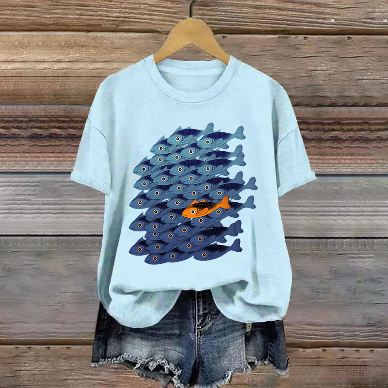 Cotton Cartoon Fish Printed T-shirt