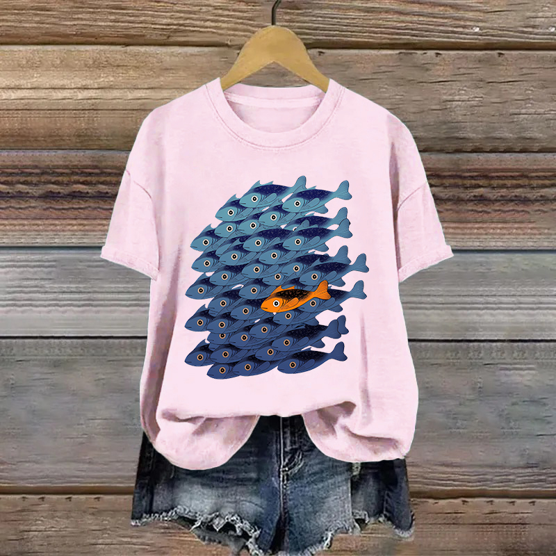Cotton Cartoon Fish Printed T-shirt