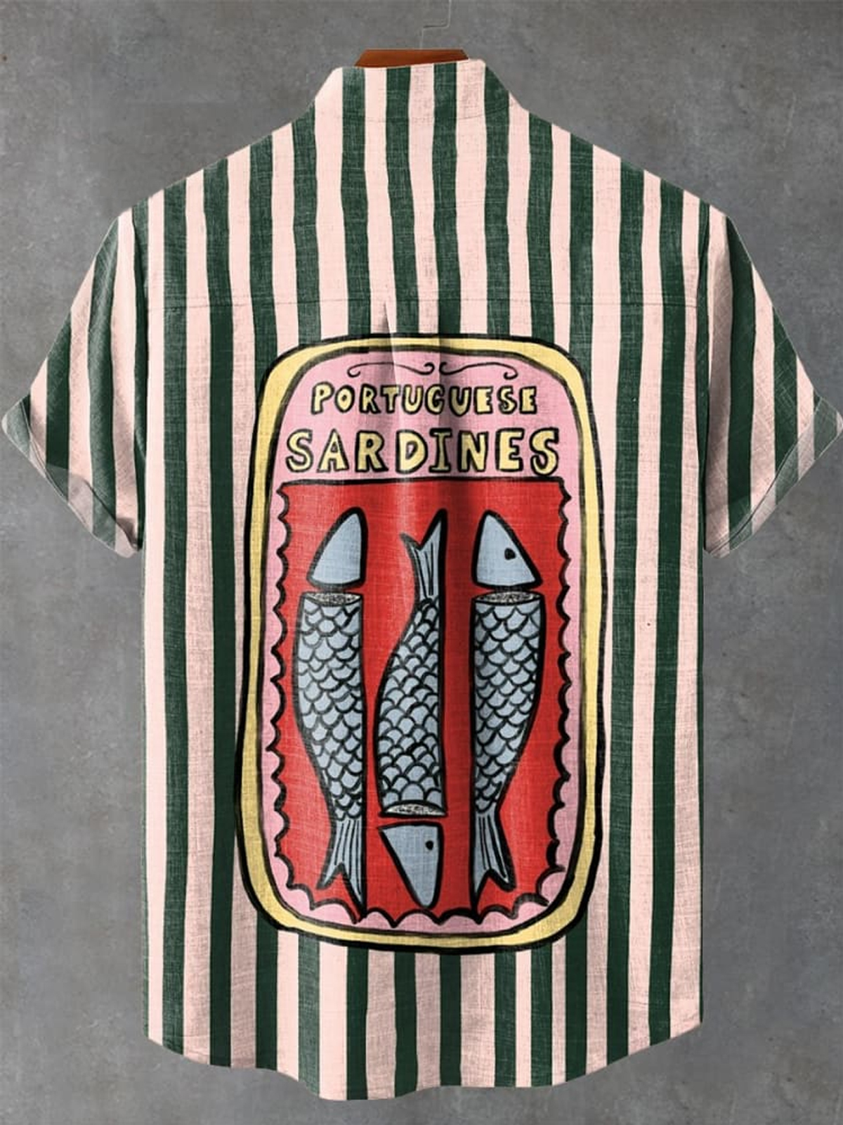 Green Striped Sardines Vintage Print Casual 100% Cotton Shirt
