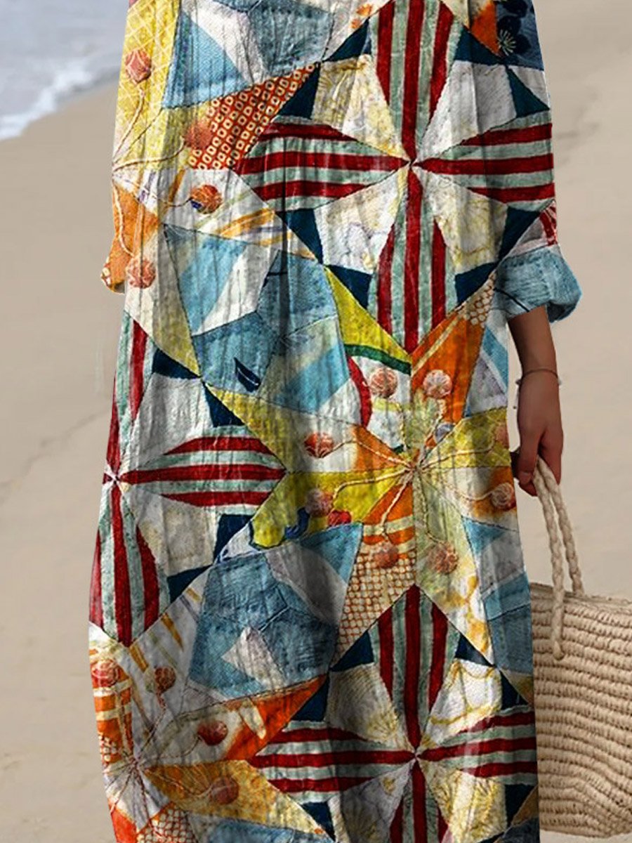 Women's Vintage Lovely Floral Art Print Flowy Dress