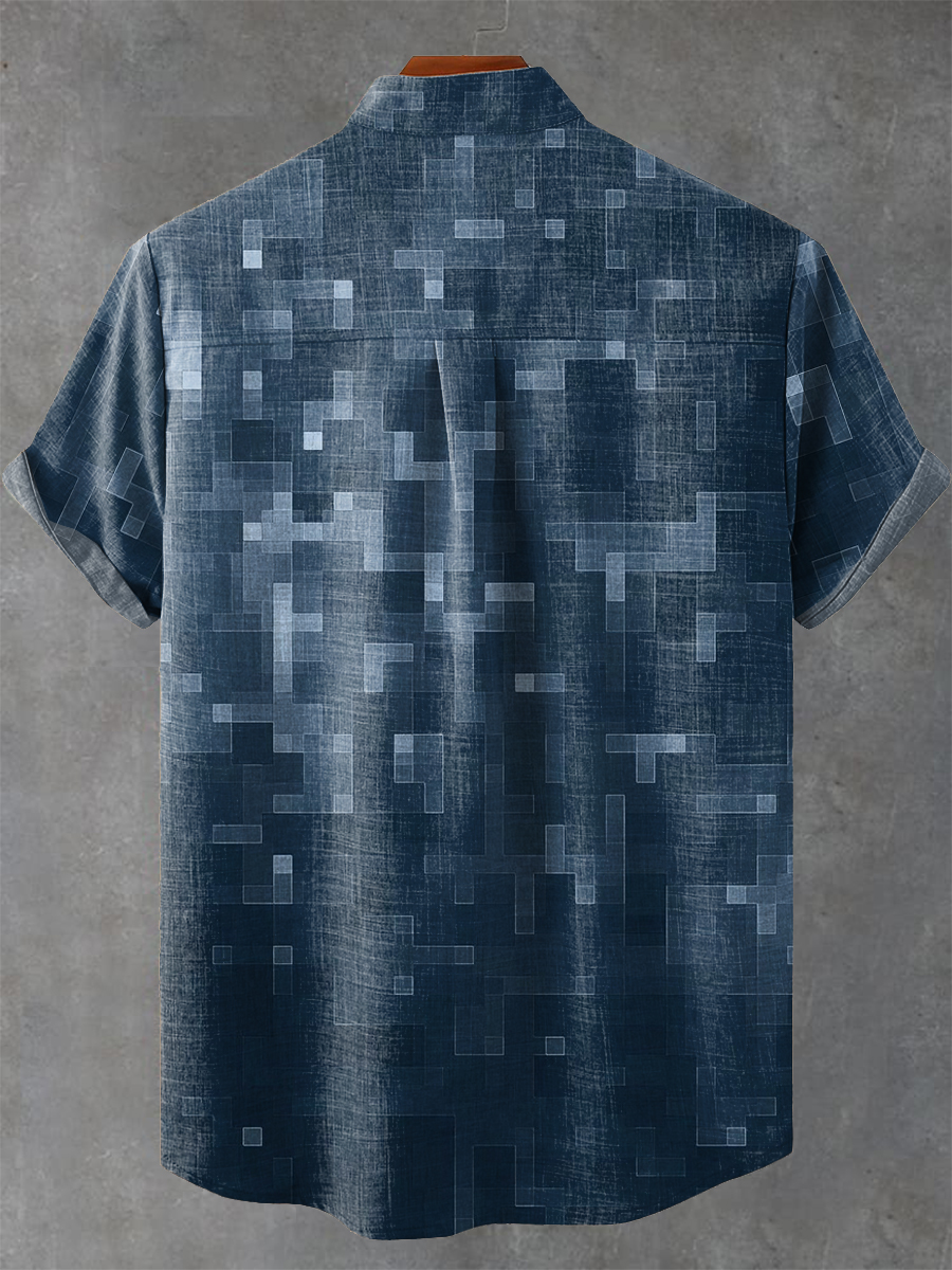 Art Gradient Square Dots Vintage Print Casual Shirt