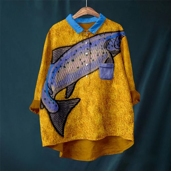 Fish Print Lapel Shirt