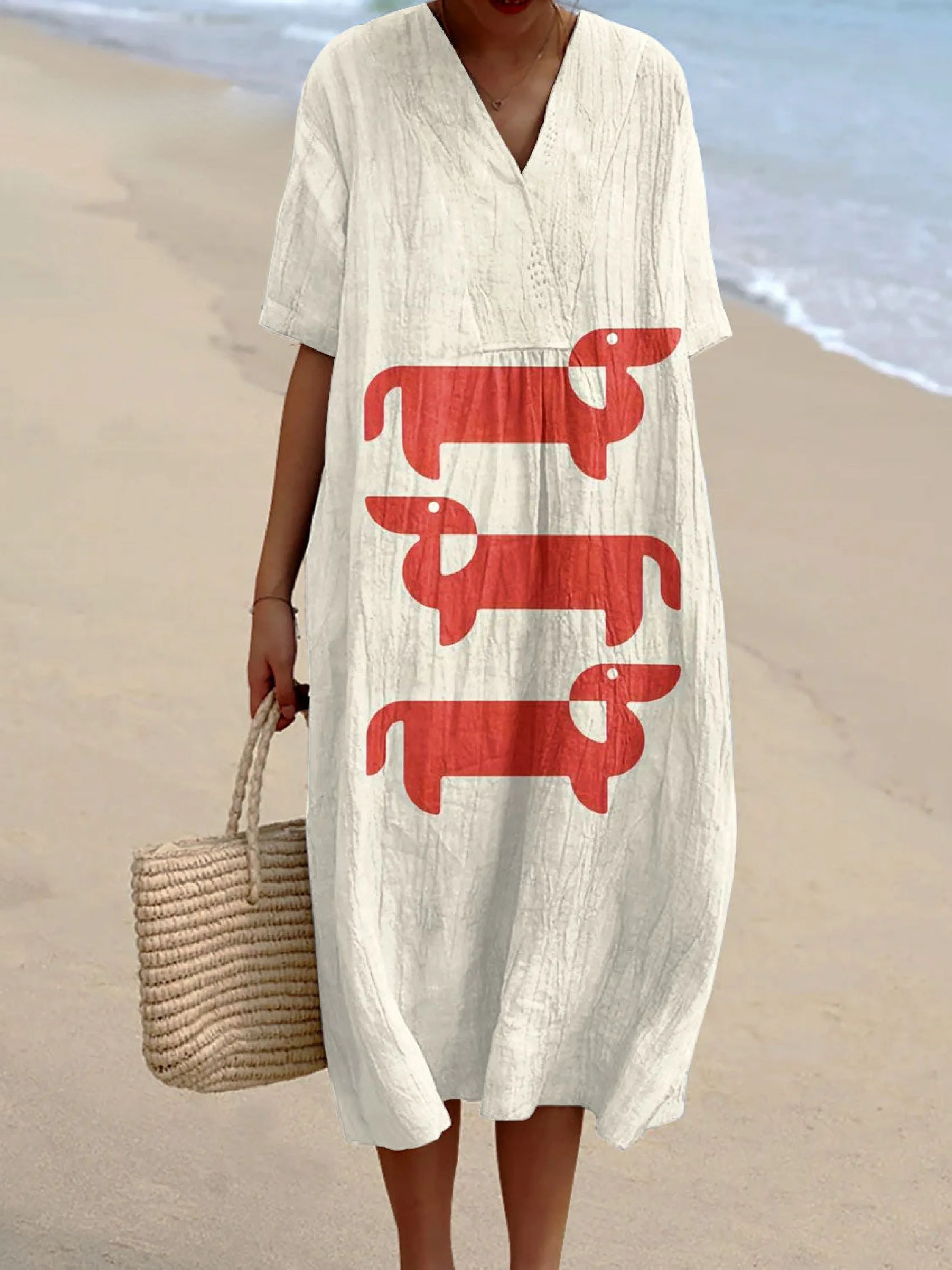 Women's Vintage Funny Dog dachshund Art Print Flowy Dress