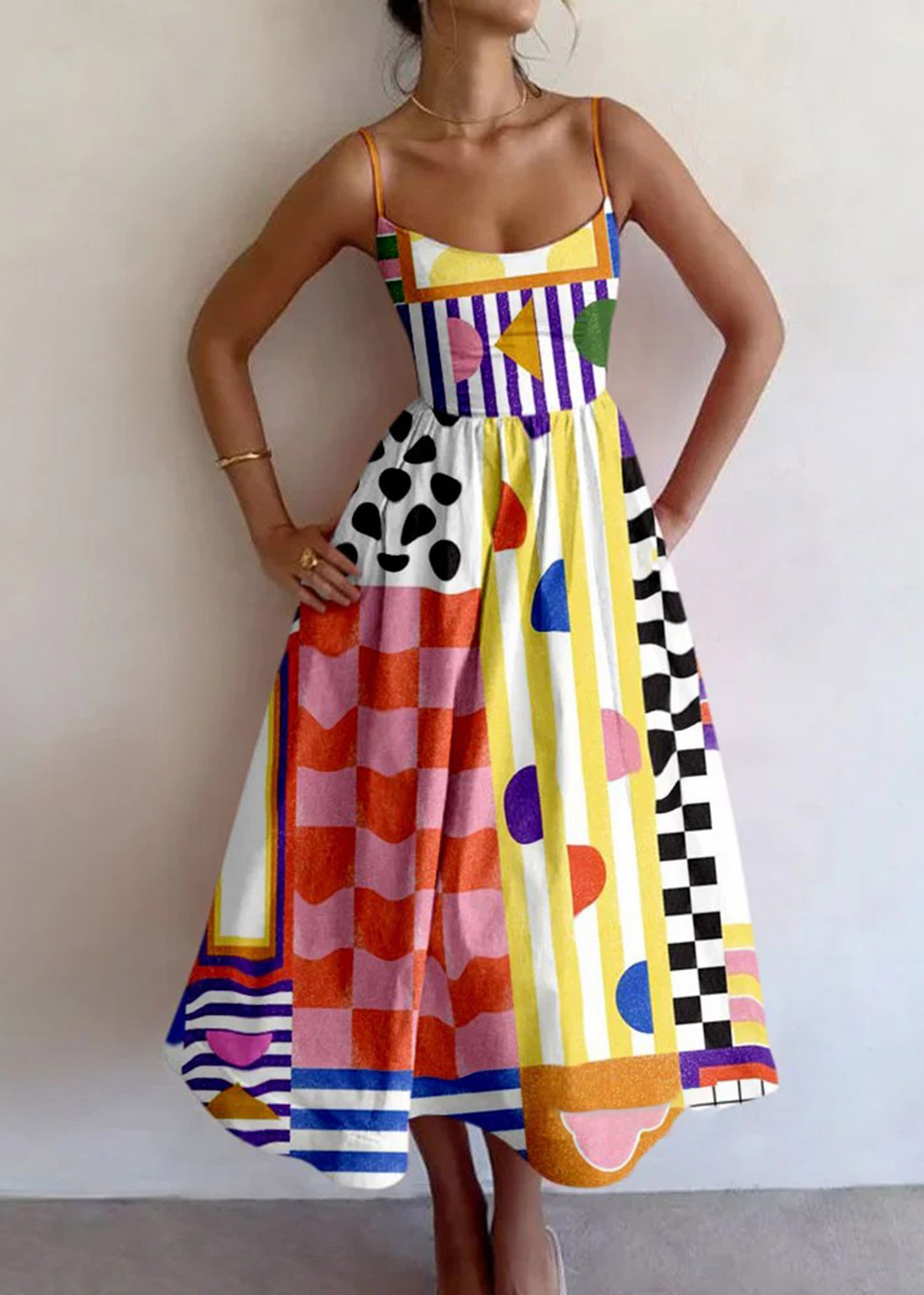 Geometry Collage Printed Slip Dress