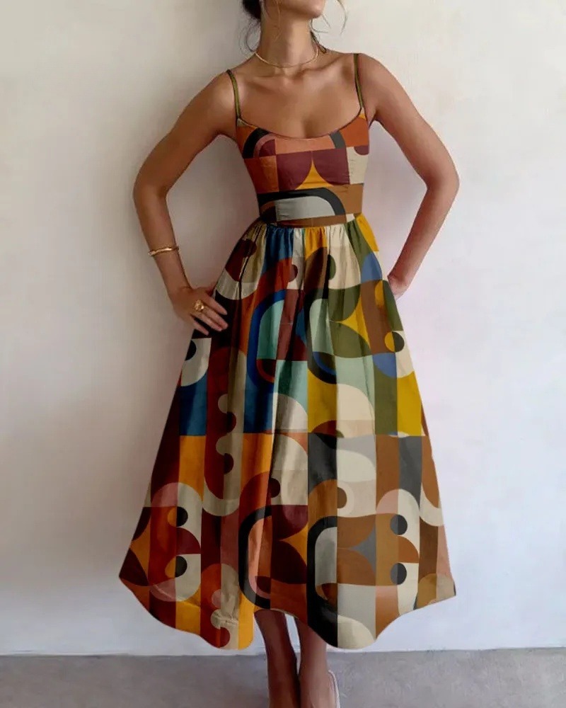 Vintage Geometric Printed Dress