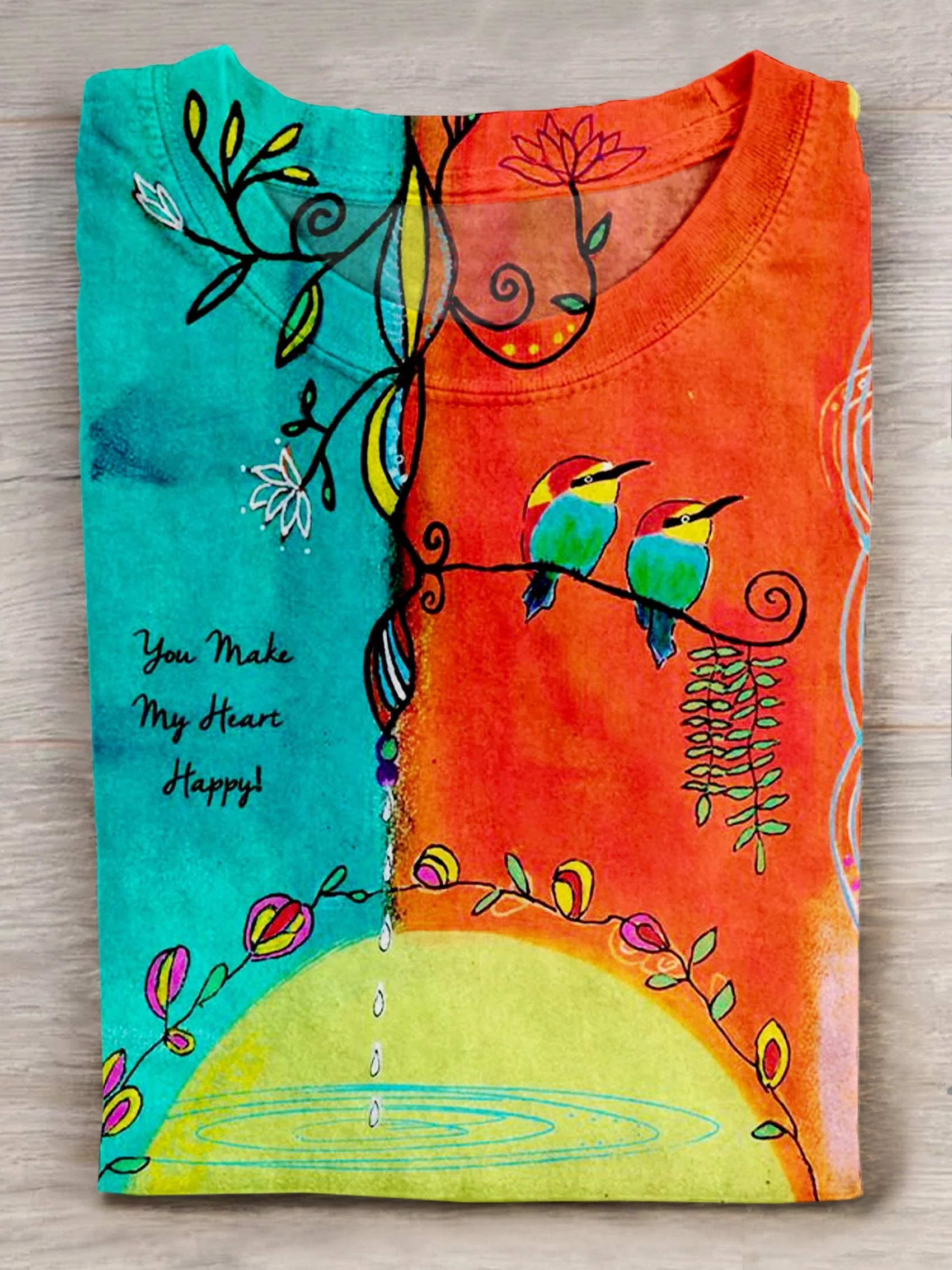 Cute Bird Art Print Casaul Short Sleeve T-shirt