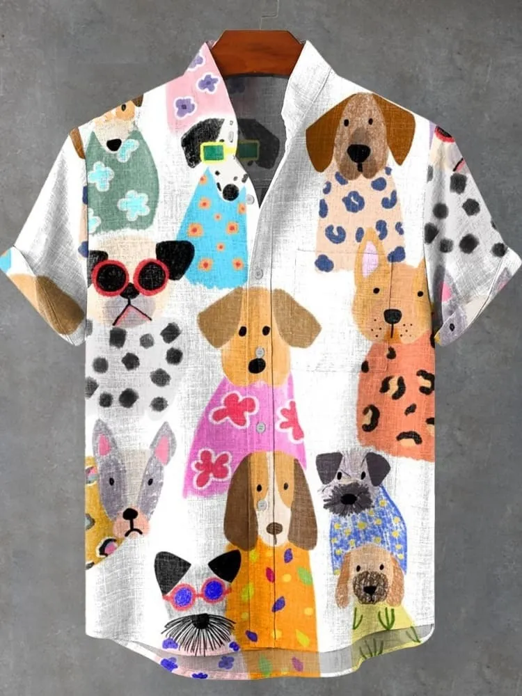 Women's  Funny Dog Art Print Casual Cotton Wide Leg Jumpsuit