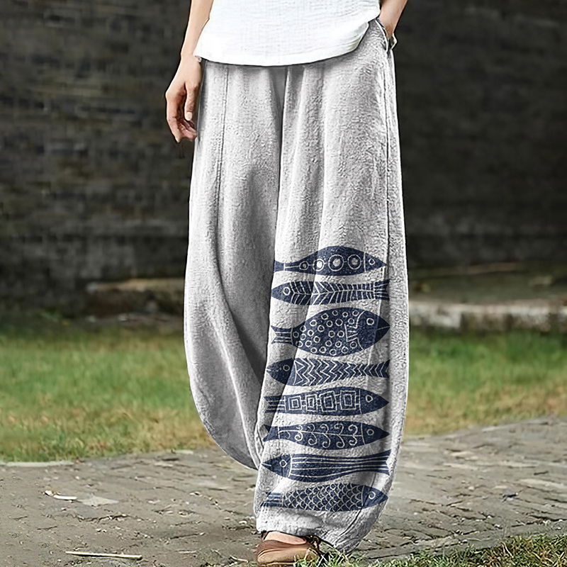 Women's Japanese Art Fish Pocket Loose Casual Pants