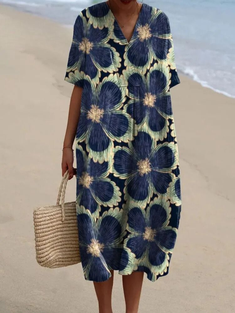 Women's Vintage Floral Art Print Casual Flowy Dress