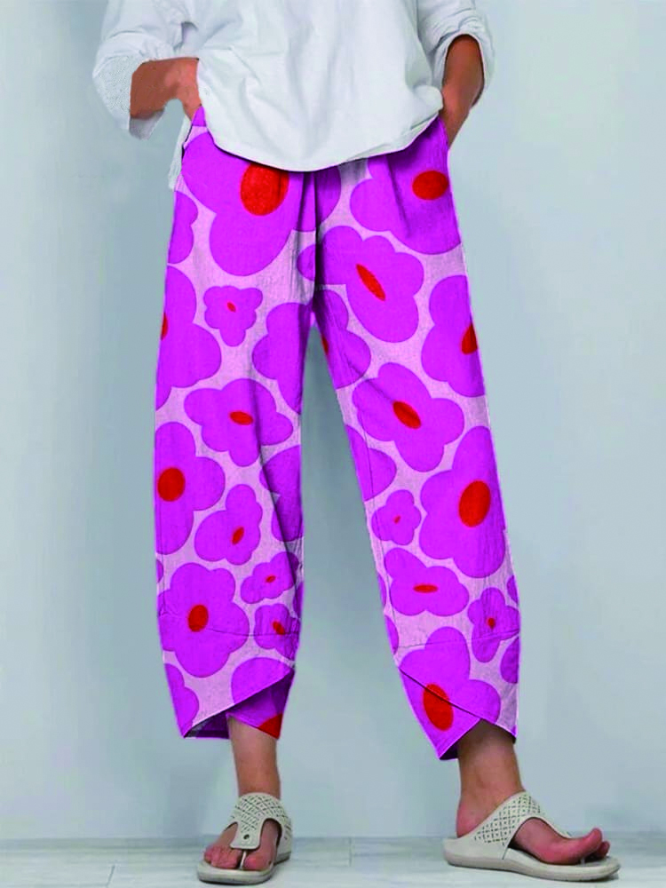 Vibrant Pink Floral Pattern Printed Women's Casual Cotton And Linen Shirt