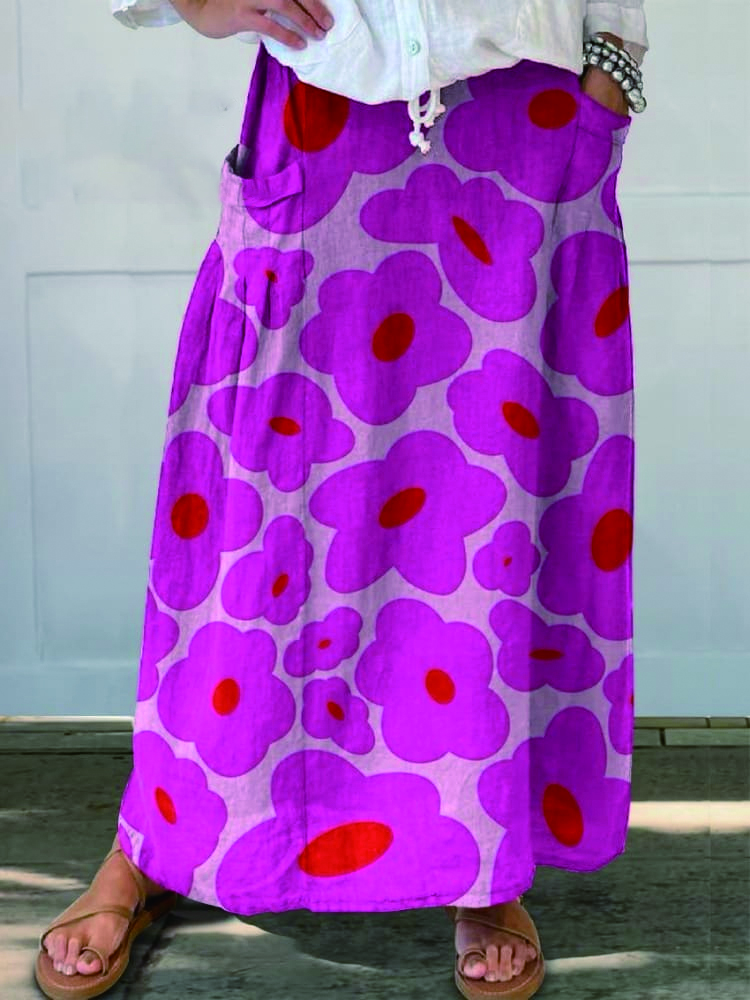 Vibrant Pink Floral Pattern Printed Women's Casual Cotton And Linen Shirt