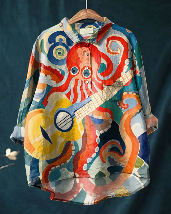 Japanese Octopus Music Art Casual Shirt