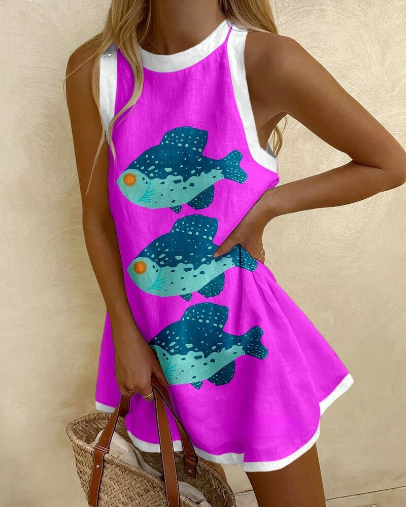 Rose pink chubby fish print mini dress