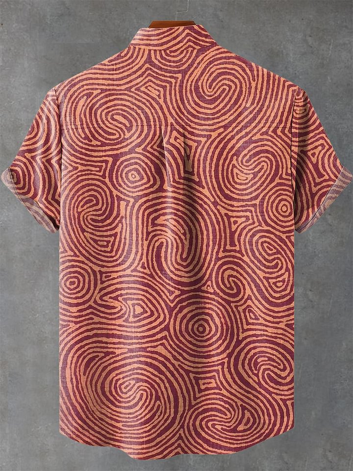 Red Line Circular Pattern Decorative Pattern Casual Shirt