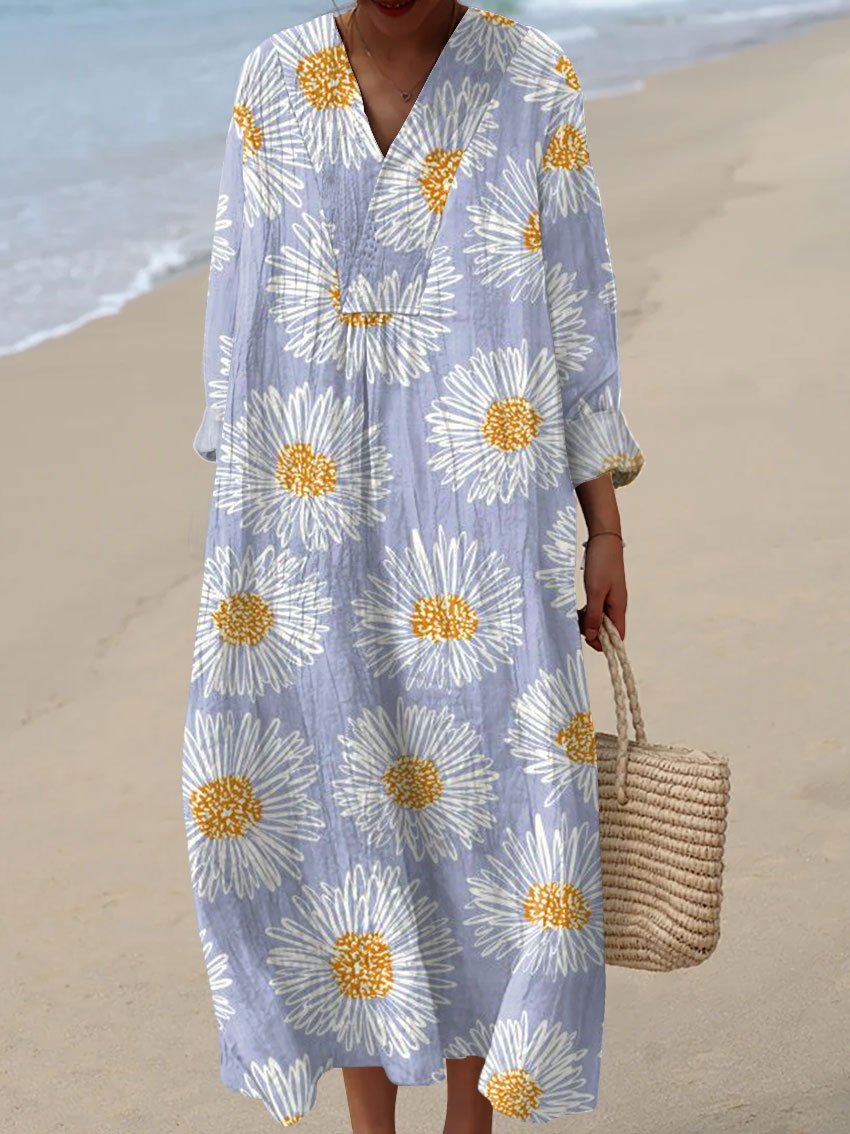 Women's Vintage Flower Art Print Casual Dress