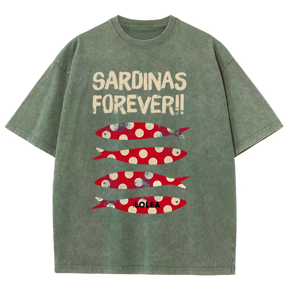 Polka Dot Fish Washed Vintage Short Sleeves T-Shirt