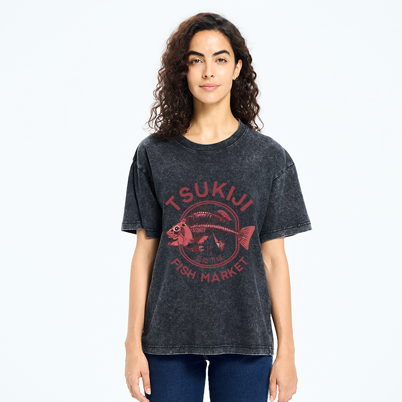 Tokyo Tsukiji Fish Market Vintage Japan Washed T-Shirt