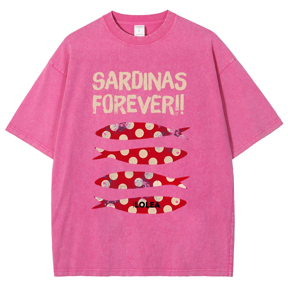 Polka Dot Fish Washed Vintage Short Sleeves T-Shirt