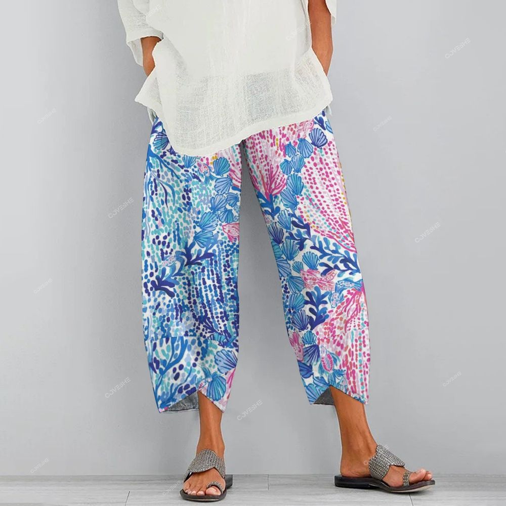 Women's Casual Art Colorful Shell Printed Pants