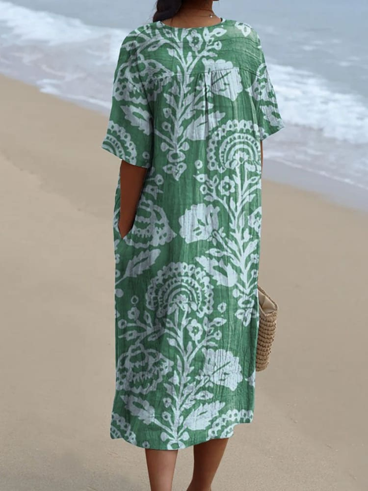 Women's Vintage Floral Art Print Casual Flowy Dress