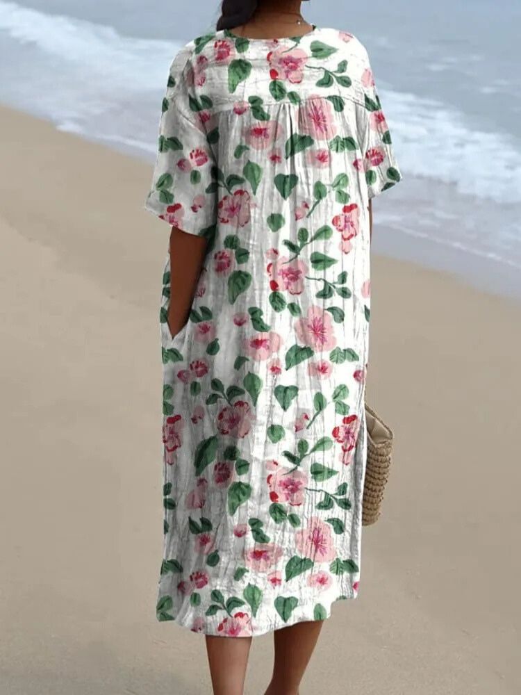 Women's Vintage Lovely Floral Art Print Flowy Dress