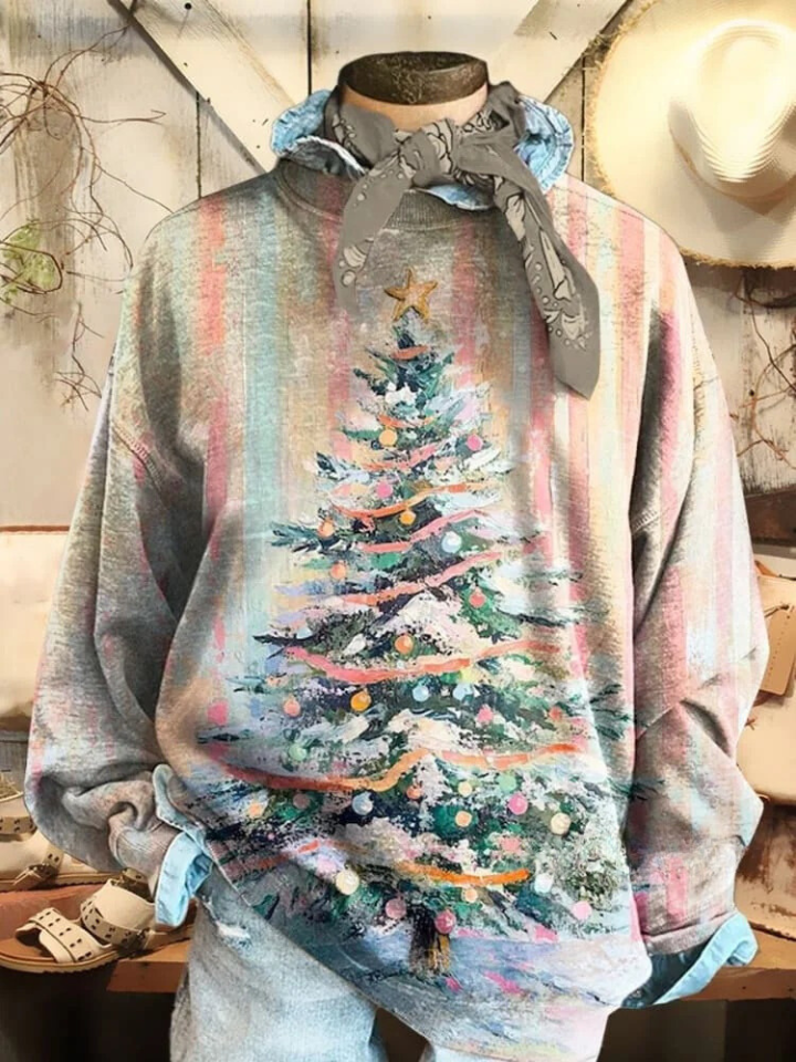 Women's Christmas Tree Prints Casual Crew Neck Sweatshirt