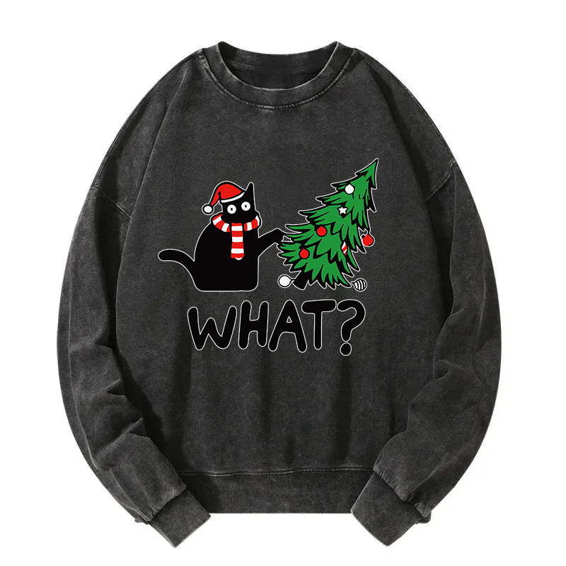 Funny Black Cat Christmas Washed Sweatshirt