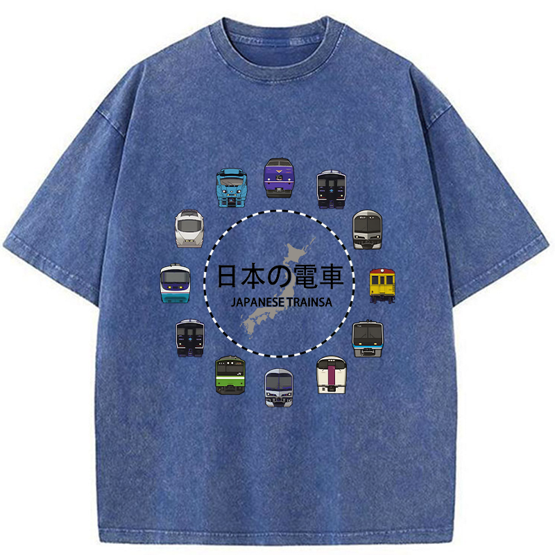   Japanese Trains Washed T-Shirt
