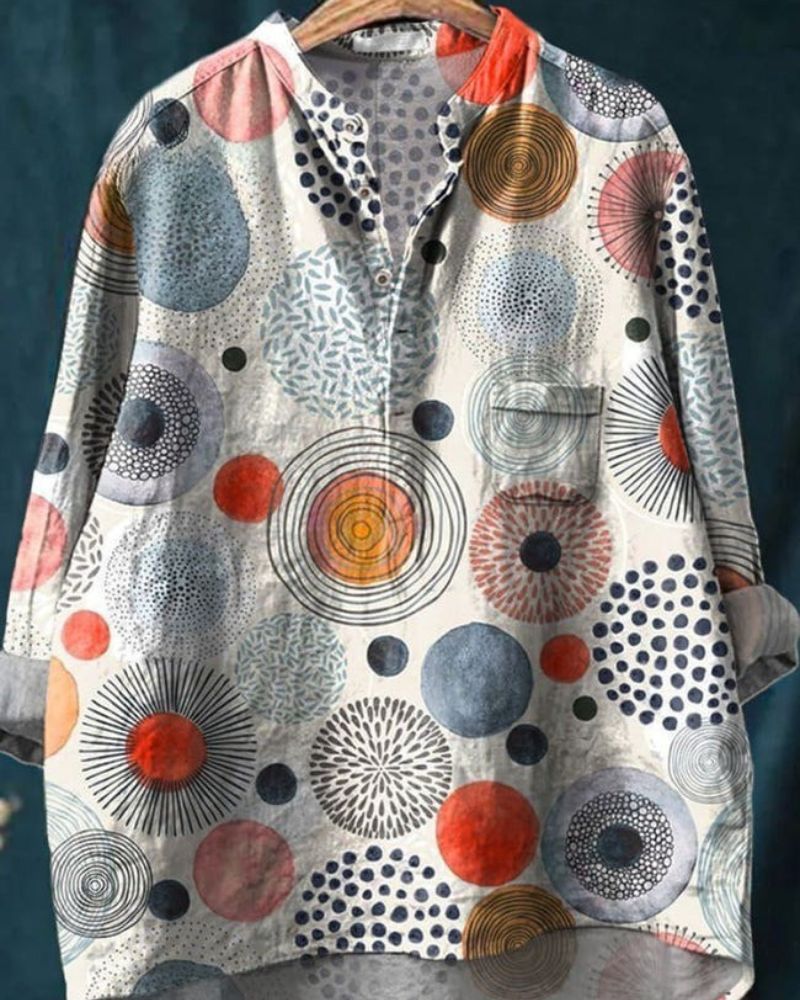 Watercolor Abstract Pattern Printed Women's Casual Long Sleeve Comfortable Cotton Shirt