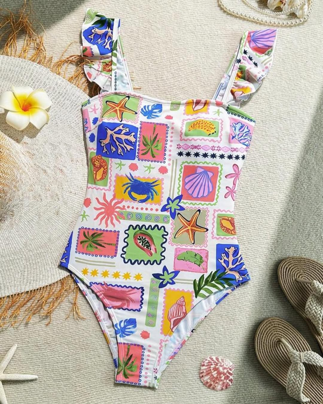 Colorful Shell Printed One Piece Swimsuit