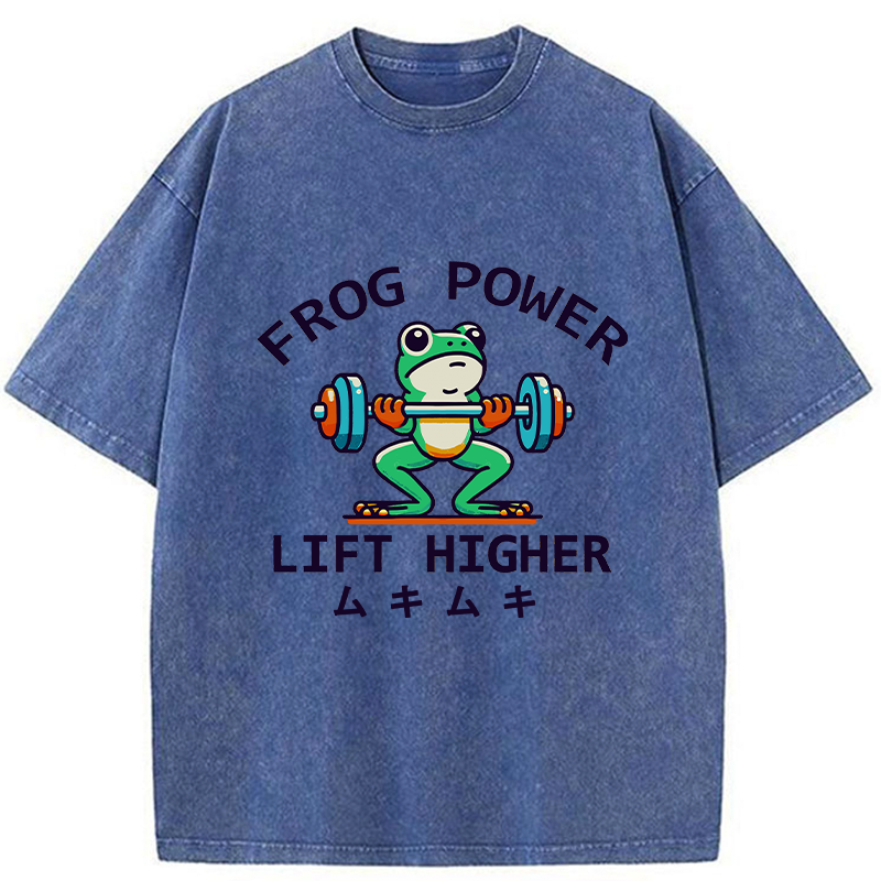   Muscular Weightlifting Frog Washed T-Shirt