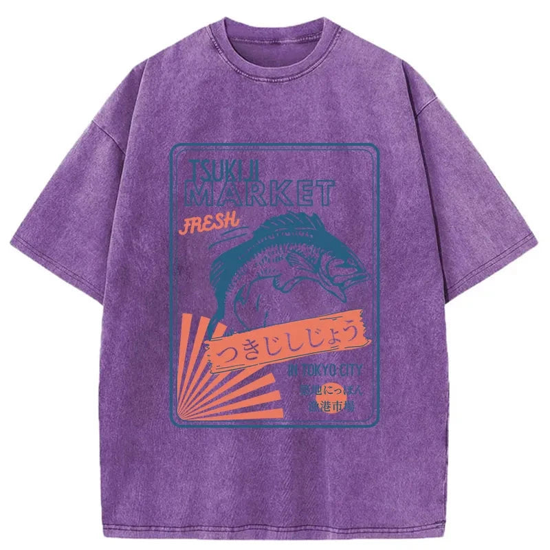 Tsukiji Fish Market Tokyo Japan Washed T-Shirt